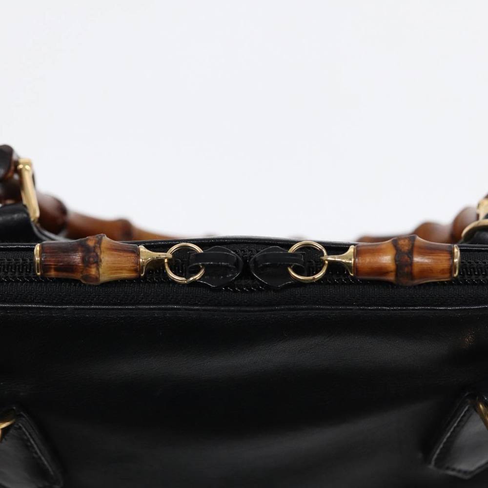 GUCCI Bamboo Hand Bag Leather Black Gold Auth ep5486 - Picture 15 of 16